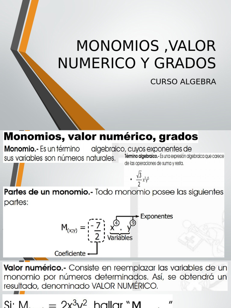 Monomios, Valor Numerico y Grados | PDF