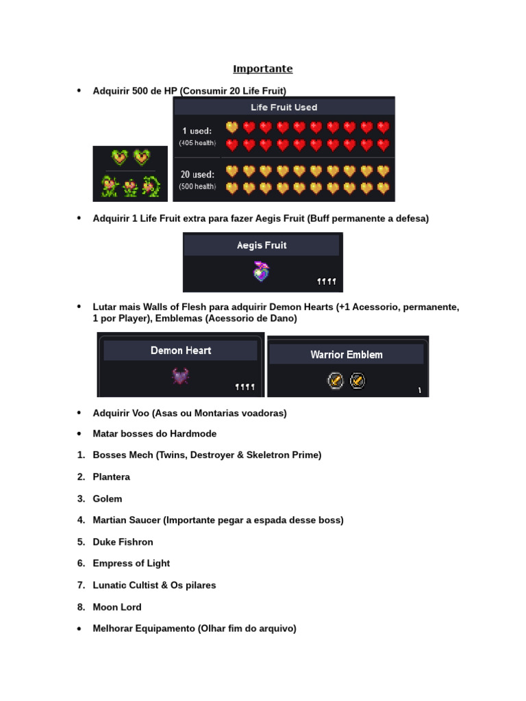 Guia de Equipamentos e Bosses em Terraria | PDF