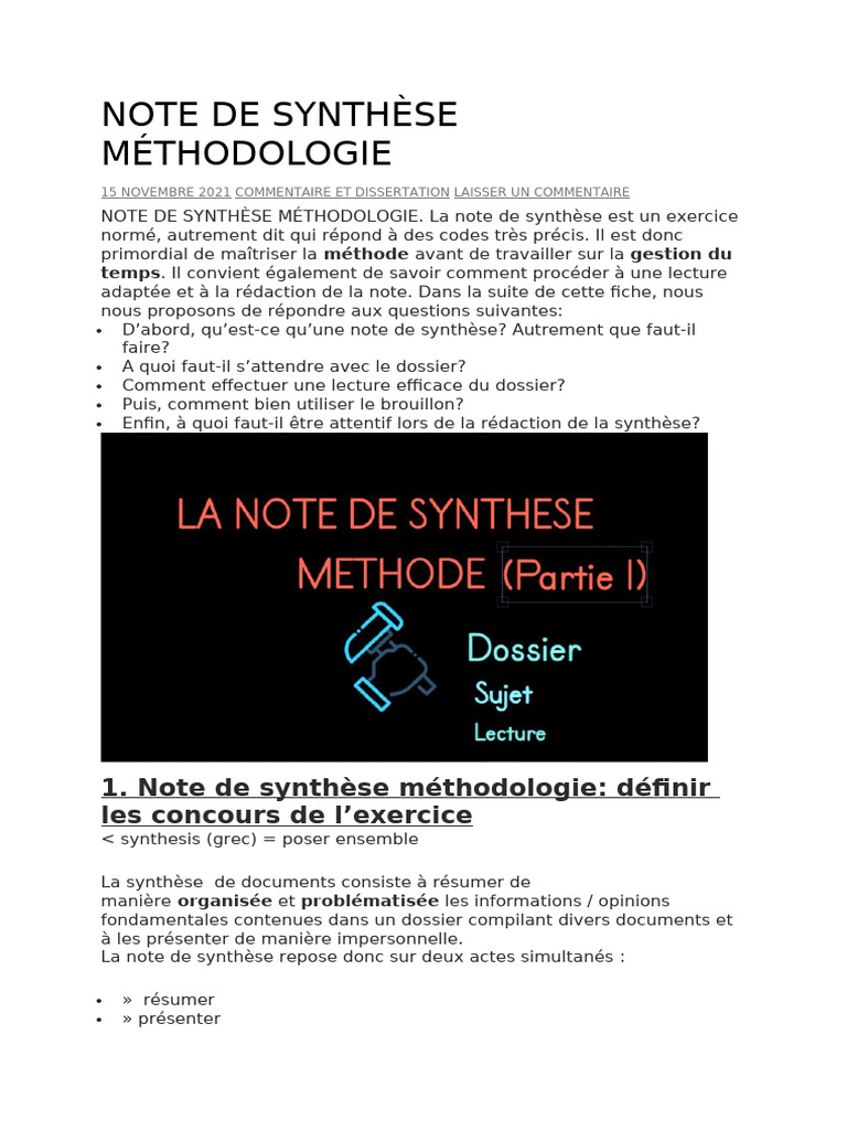 Méthodologie de la note de synthèse | PDF