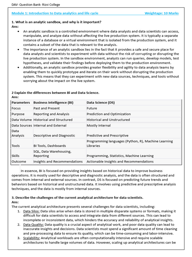 Data Analytics Question Bank Overview | PDF | Autoregressive Integrated ...