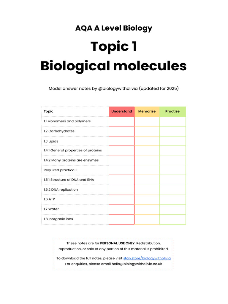 Biological Molecules Overview | PDF | Hydrolysis | Biology