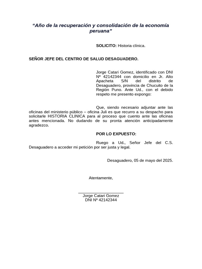 SOLICITO Historia Clinica | PDF