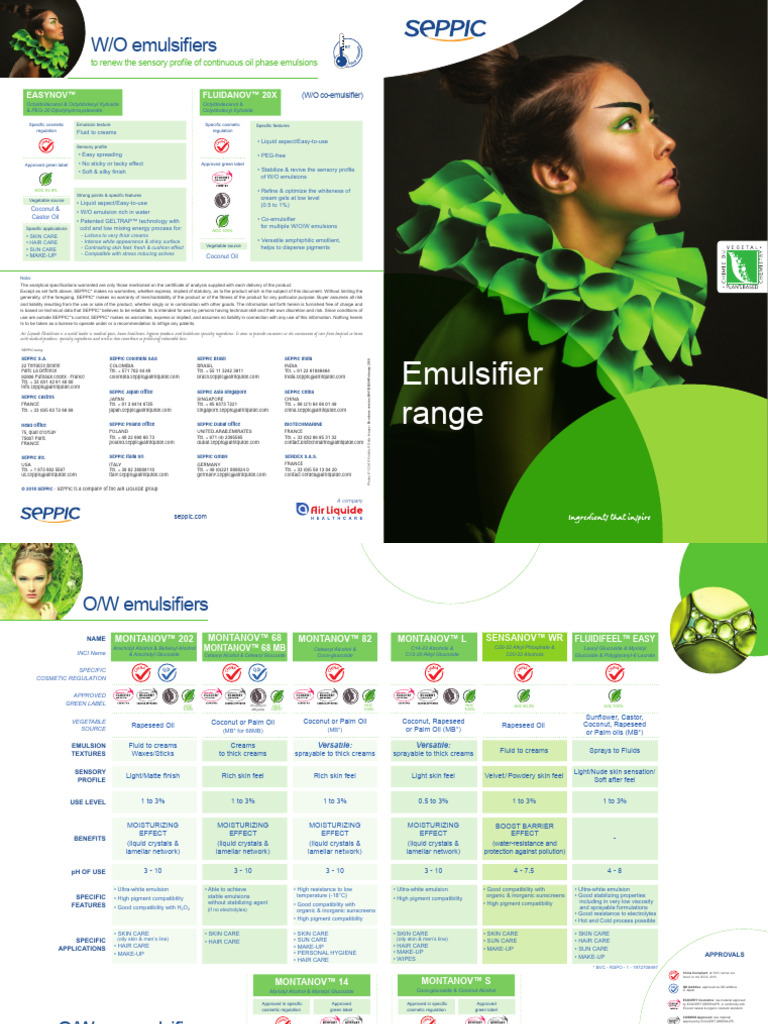 Seppic Emulsifiers for Cosmetics | PDF | Emulsion | Cosmetics