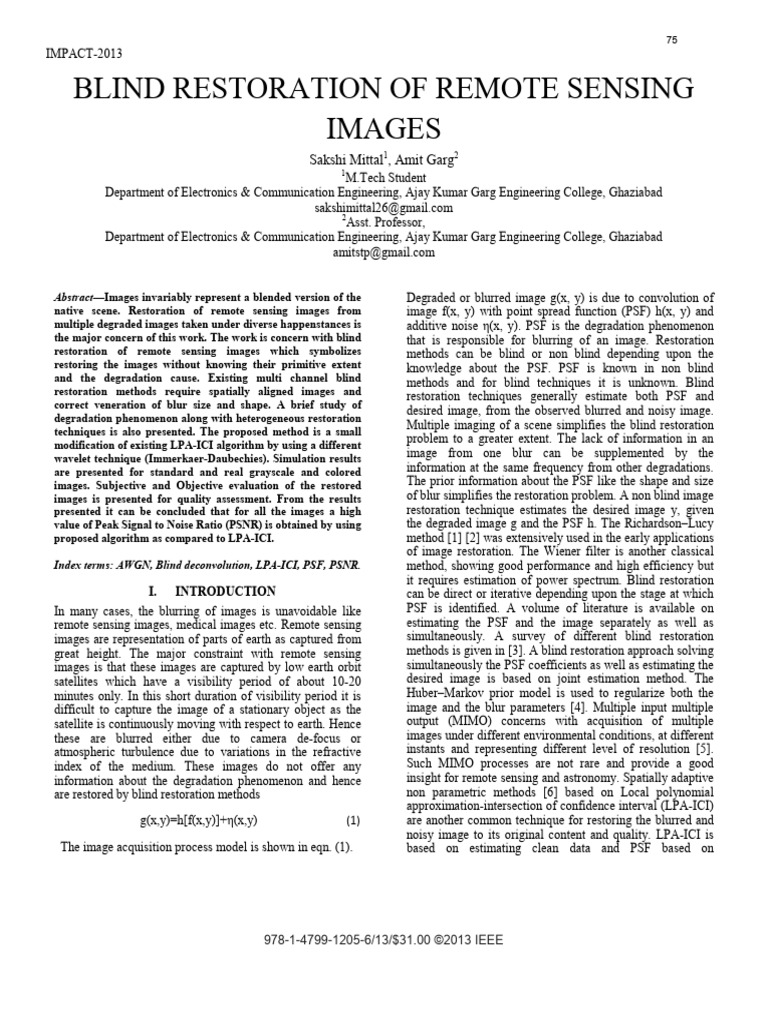 Blind Restoration of Remote Sensing | PDF | Signal Processing | Applied ...