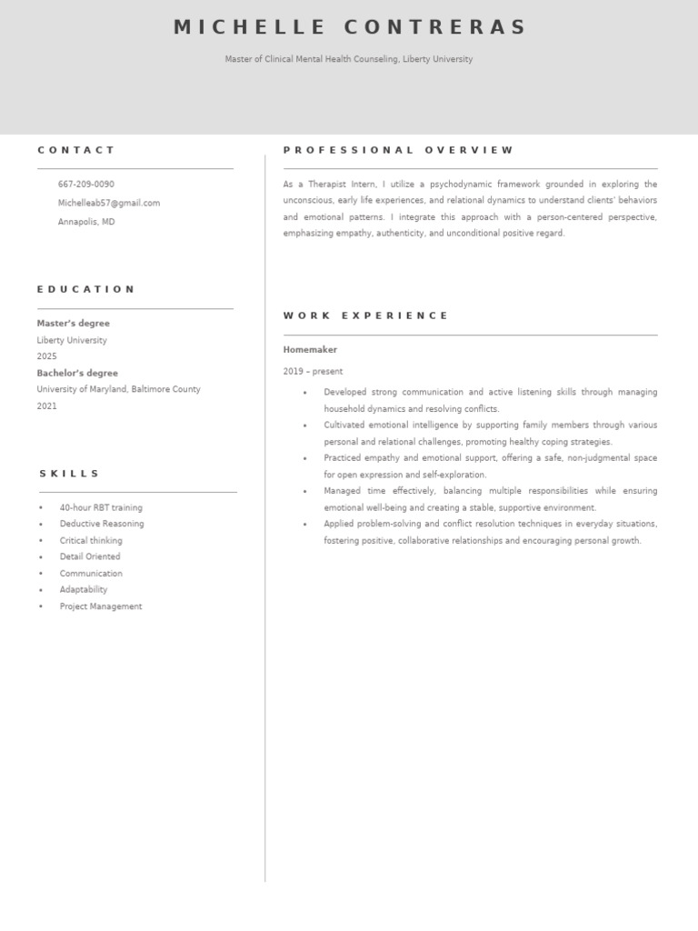 2025 Mock Intern Resume | PDF | Psychotherapy | Behavior Modification