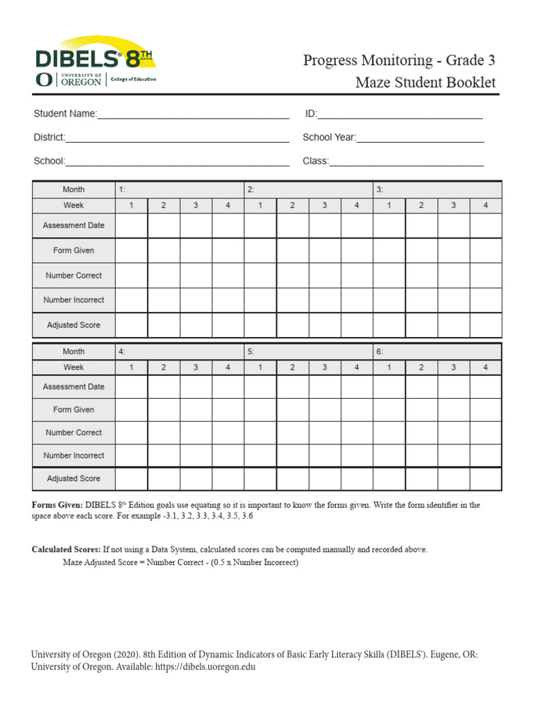 Grade 3 DIBELS Progress Monitoring Tool | PDF