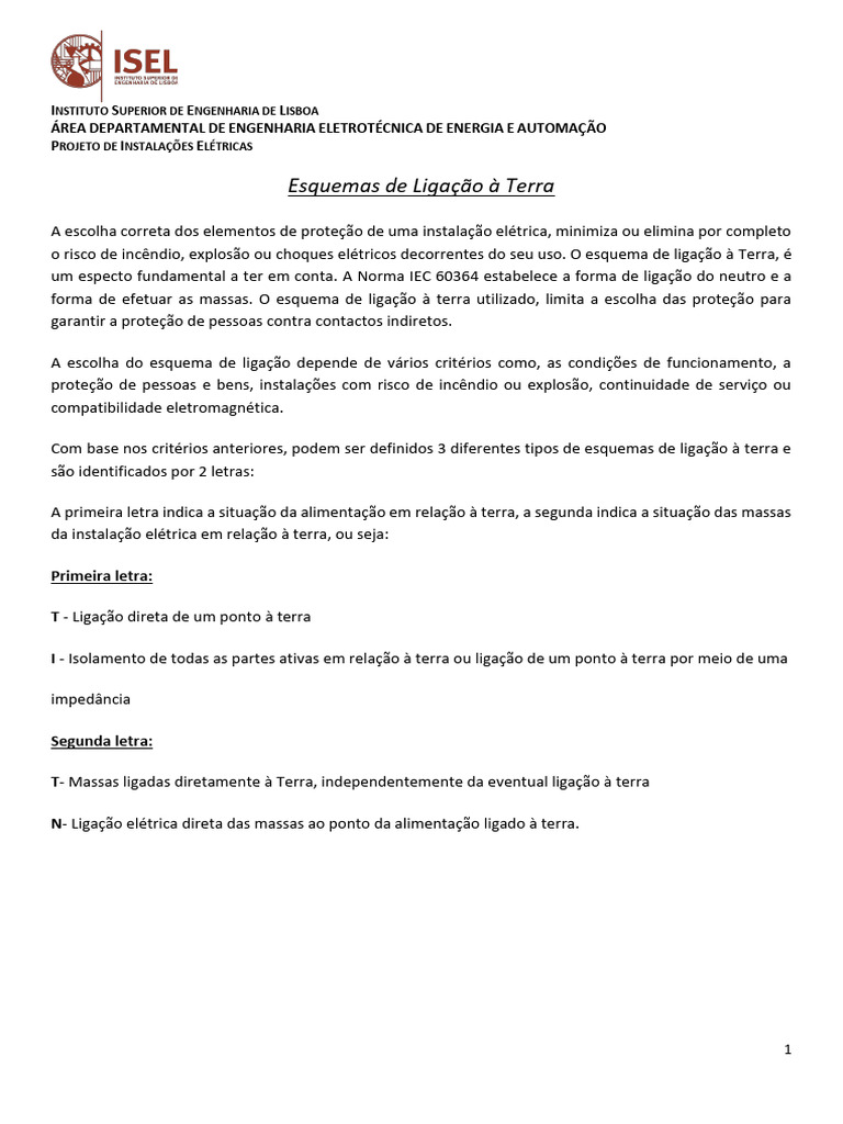 Esquemas De Ligação à Terra Em Instalações Elétricas Pdf Fiação