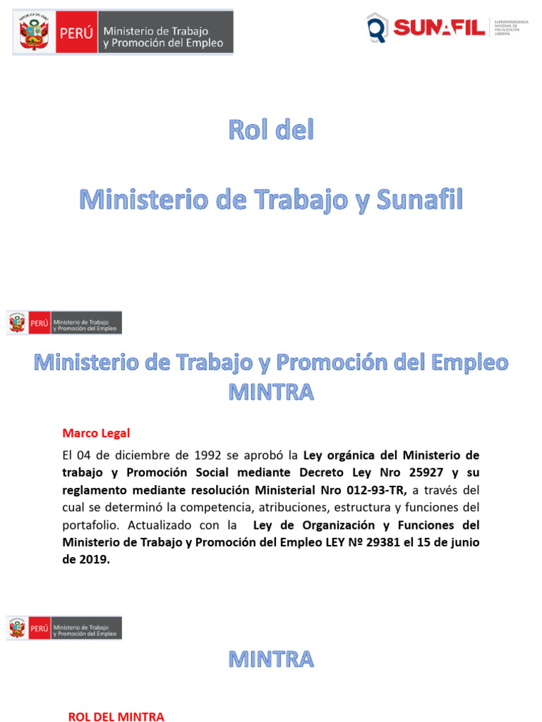 Funciones del Ministerio de Trabajo y SUNAFIL | PDF | Derecho laboral ...