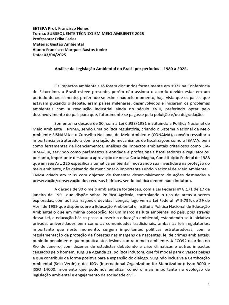 Legislação Ambiental no Brasil: 1980-2025 | PDF | Direito Ambiental ...