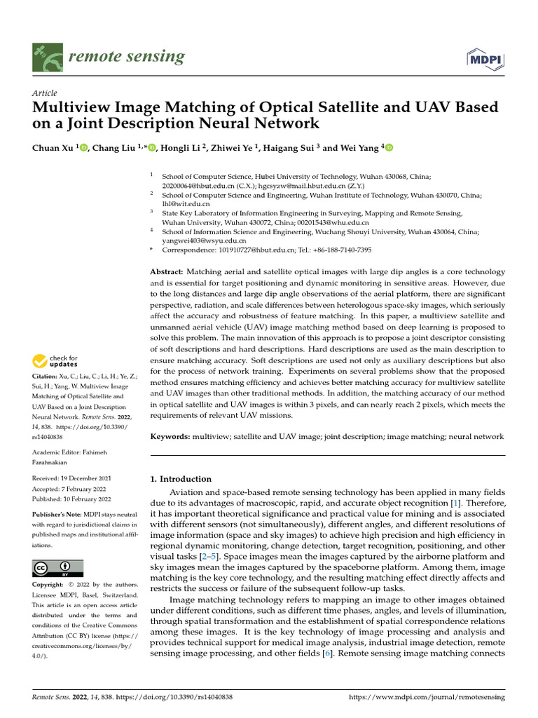 Remotesensing 14 00838 v2 | PDF | Deep Learning | Imaging