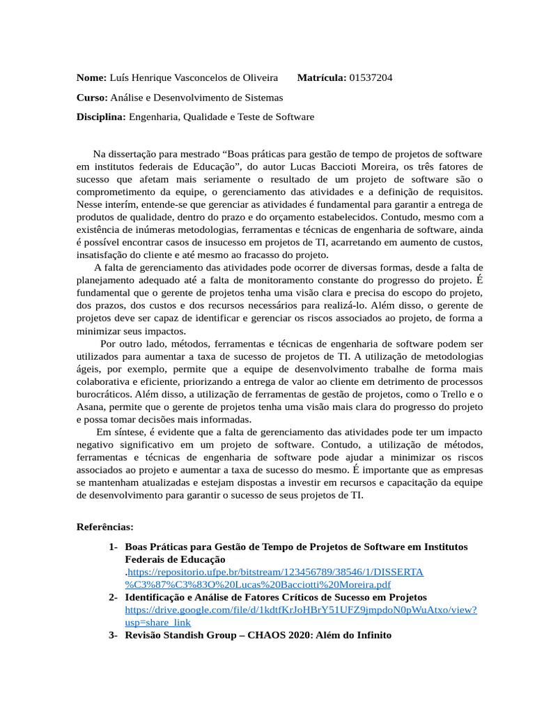 Gestão Eficiente de Projetos de Software | PDF | Engenharia de Software ...