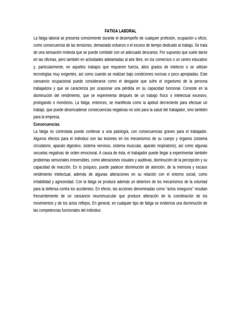 Consecuencias de la Fatiga Laboral | PDF