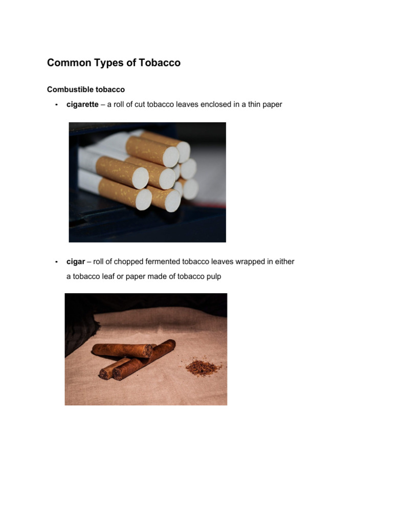type of tobacco Common Types of Tobacco Products | PDF | Tobacco