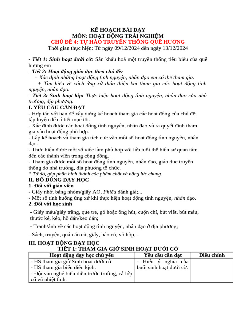 Kế Hoạch Bài Dạy | PDF