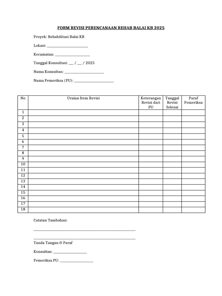 Formulir Revisi Rehab Balai KB 2025 | PDF