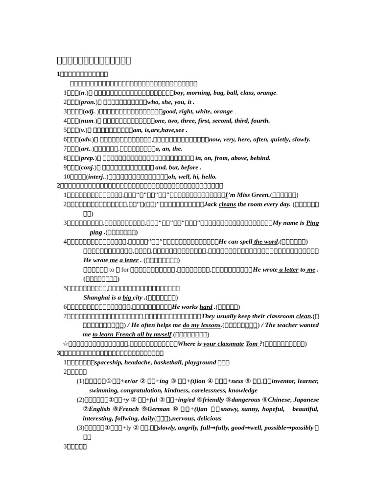 t 初中英语语法讲解及练习(词类、句子成分、句型和构词法) | PDF