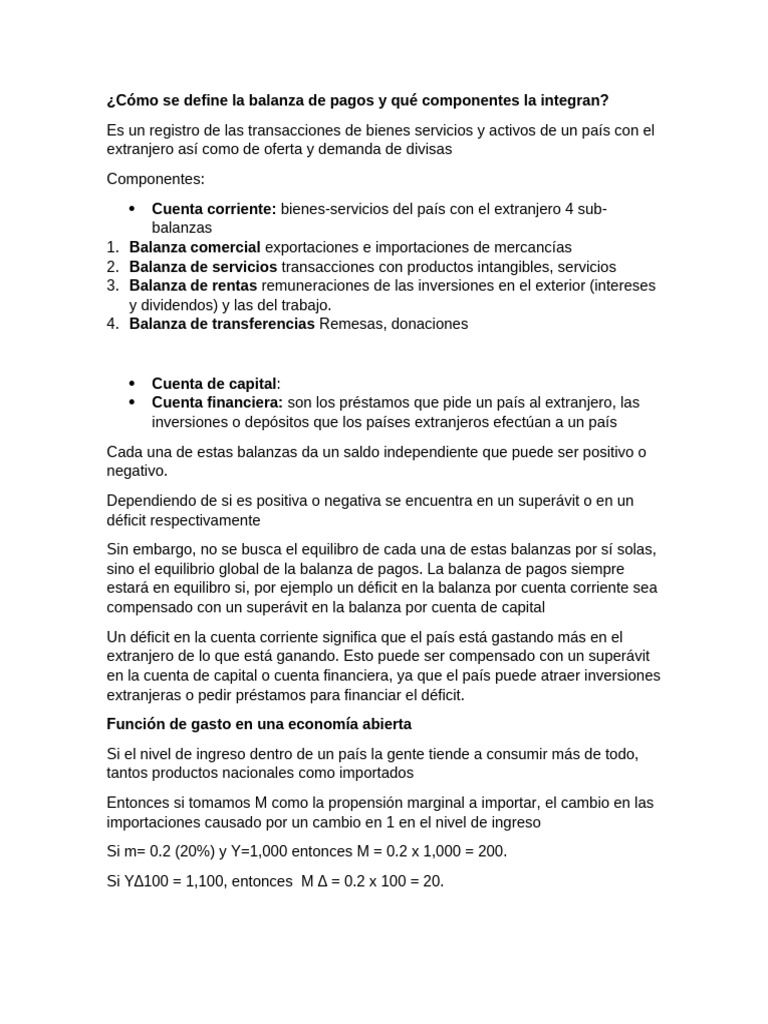 Definición y componentes de la balanza de pagos | PDF | Balance de ...