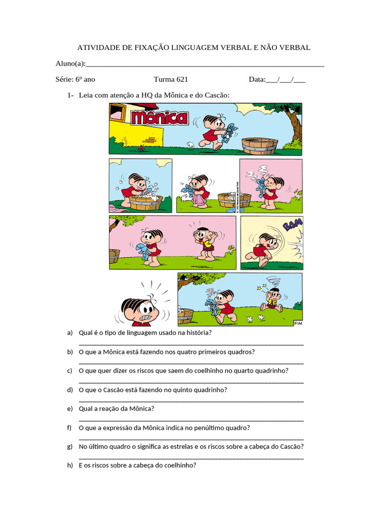 Atividade sobre Linguagem Verbal e Não Verbal | PDF | Quadrinhos