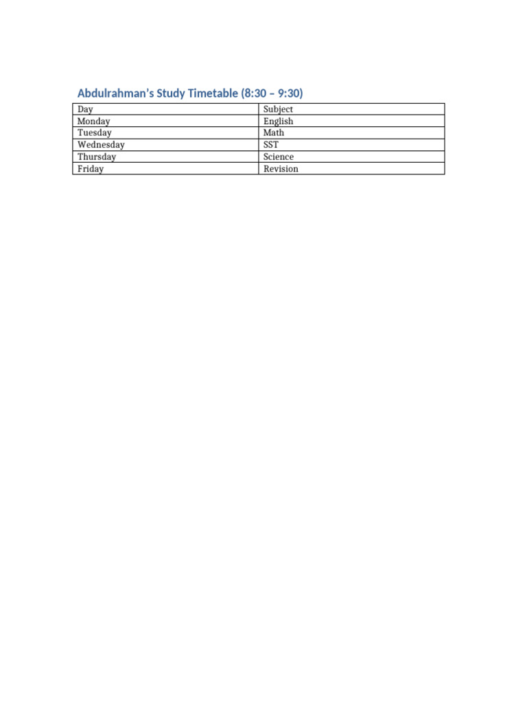 Abdulrahman's Weekly Study Plan | PDF