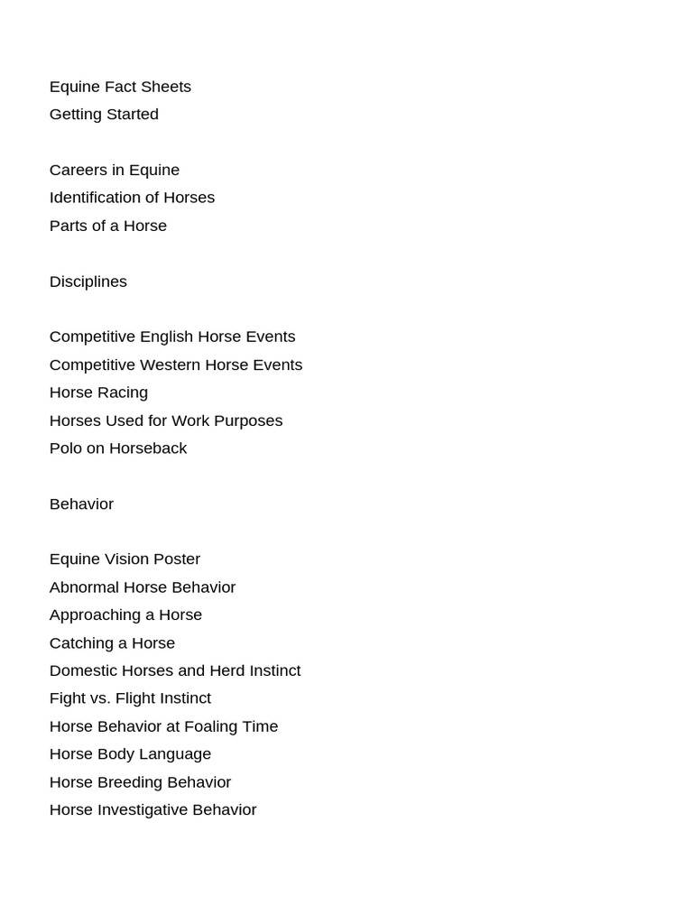 Equine Fact Sheets | PDF | Horses | Hay