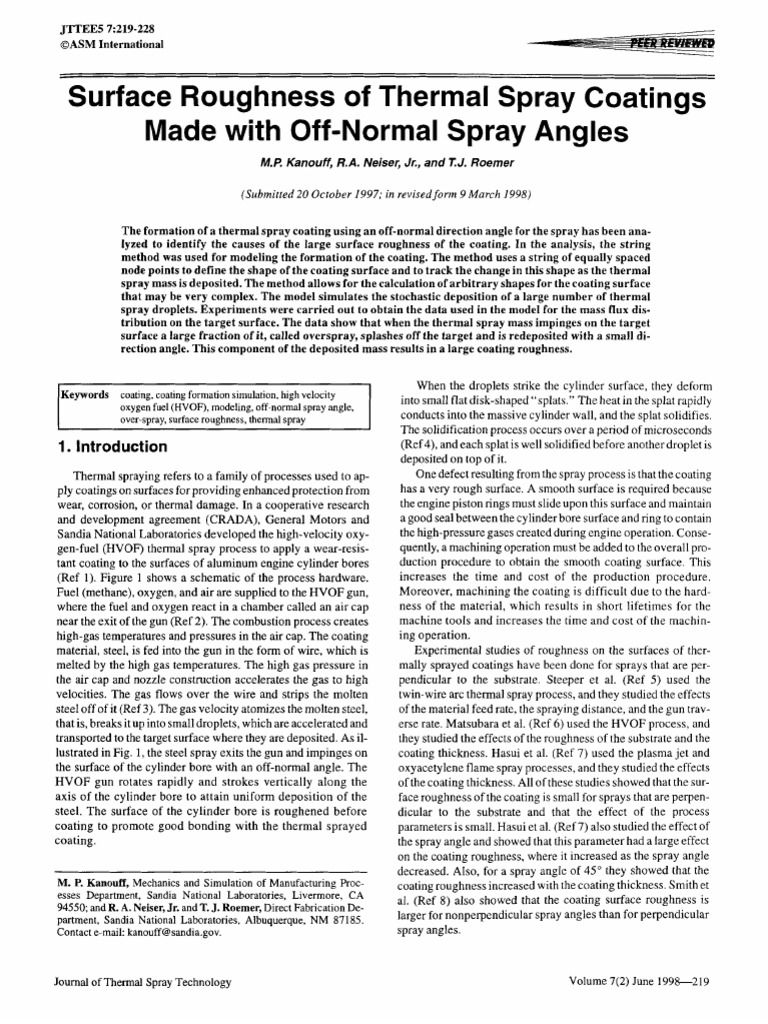 Surface Roughness in Thermal Spray Coatings | PDF | Applied And ...