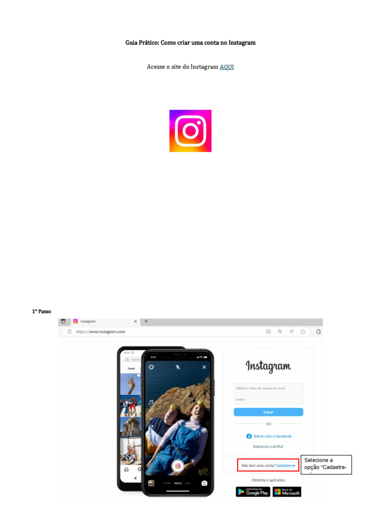 Criando uma Conta no Instagram Passo a Passo | PDF