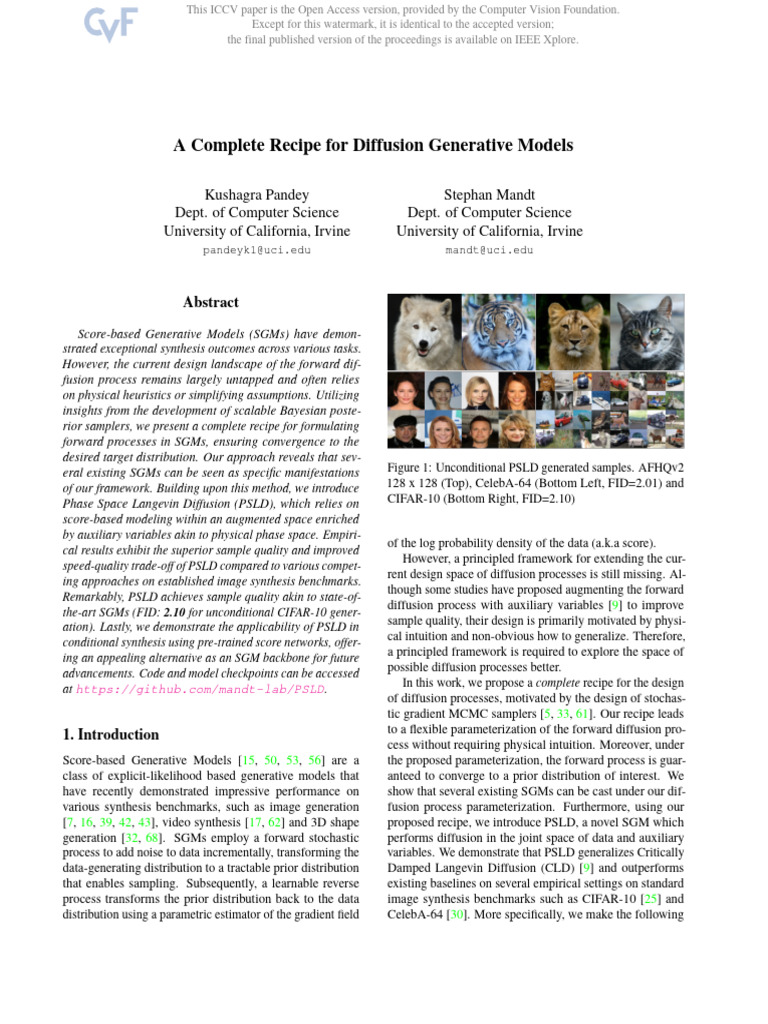 Complete Recipe for Diffusion Models | PDF | Stochastic Differential ...