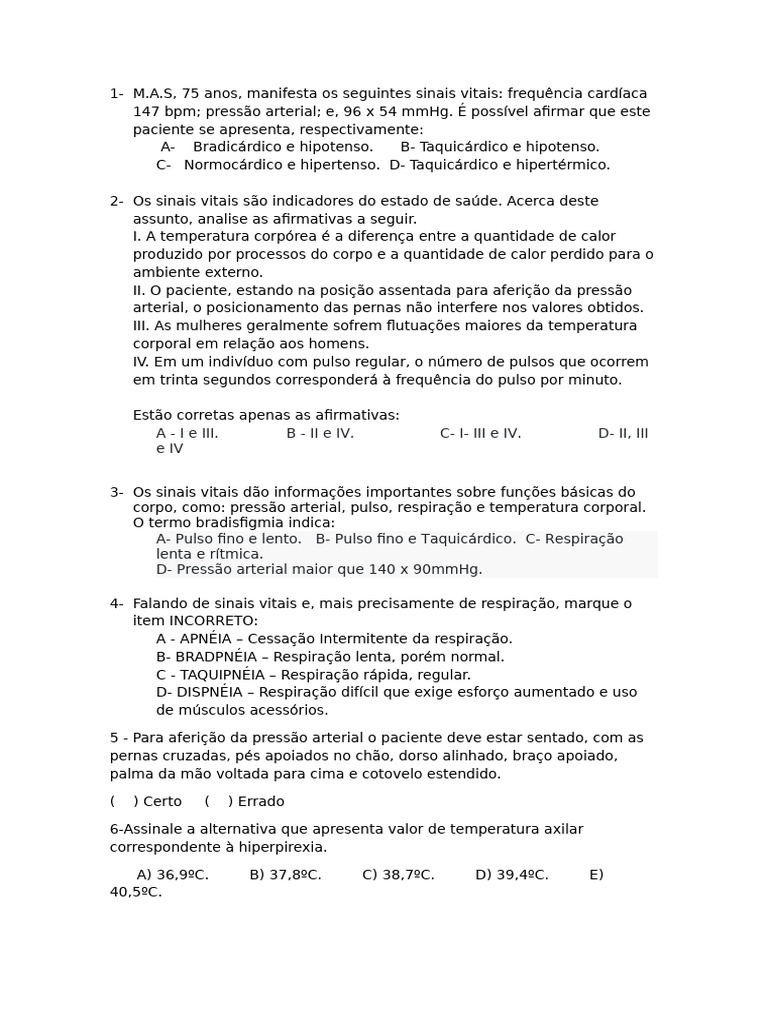 Sinais Vitais: Interpretação e Avaliação | PDF | Pressão sanguínea ...