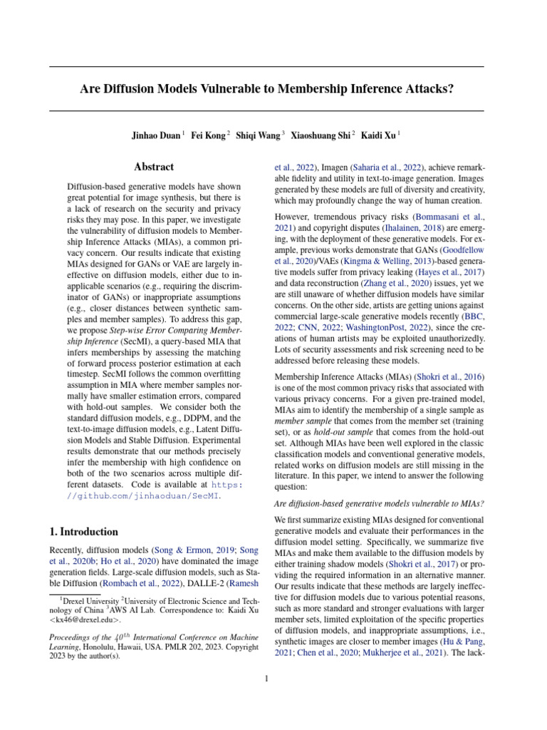 SecMI: Membership Inference in Diffusion Models | PDF | Statistical ...