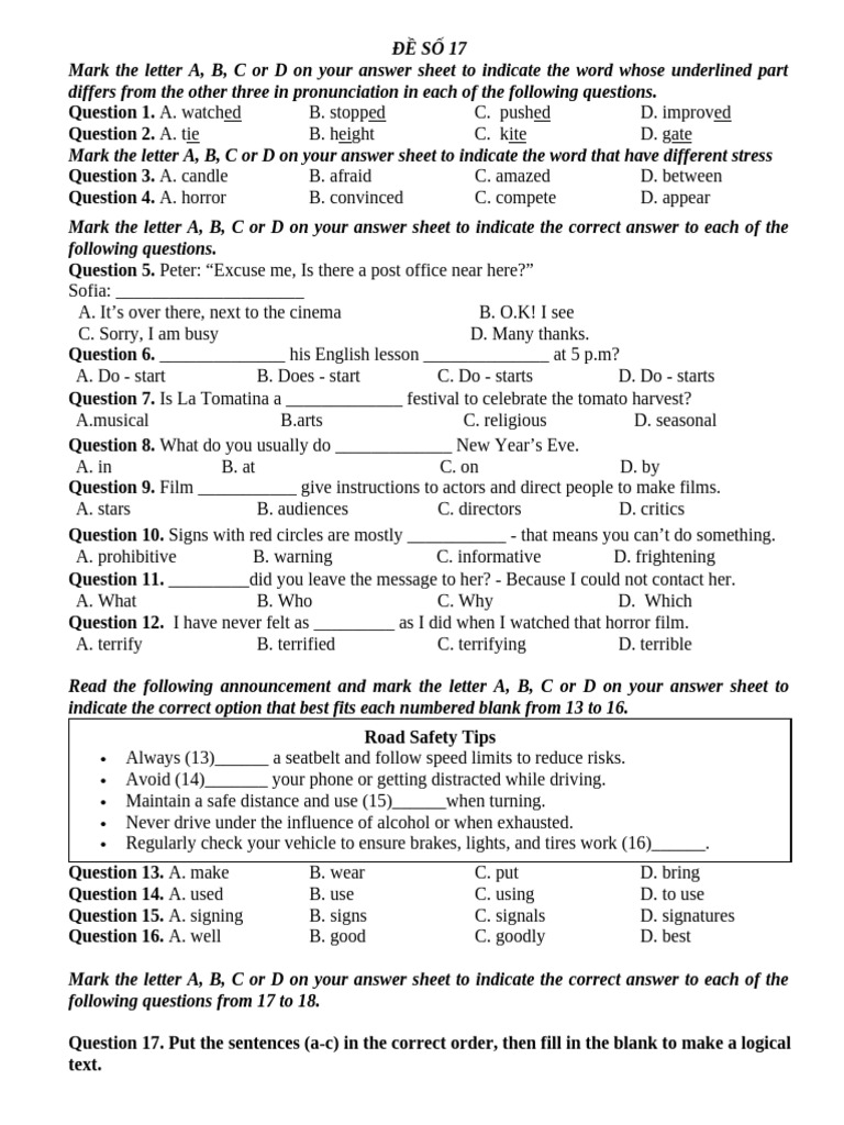 English Language Practice Test 17 | PDF