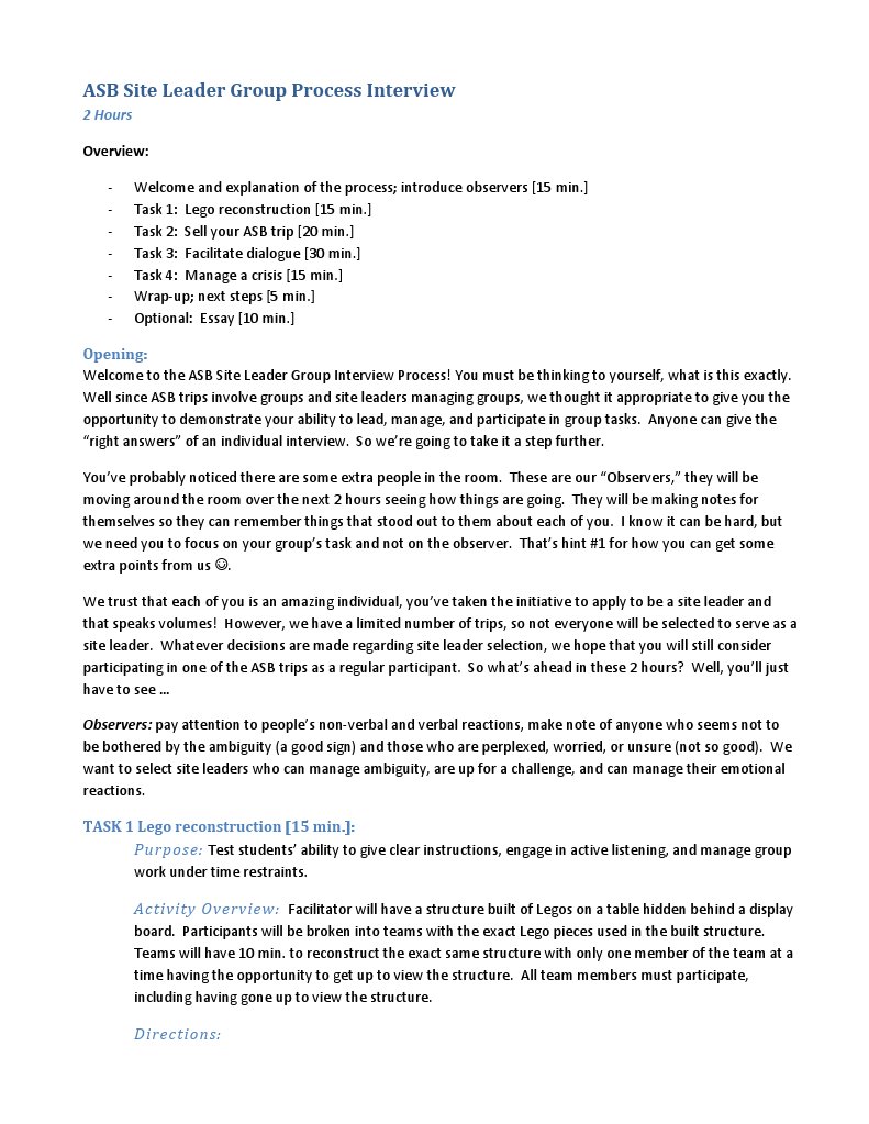 ASB Site Leader Interview Process | PDF | Conversation | Facilitator