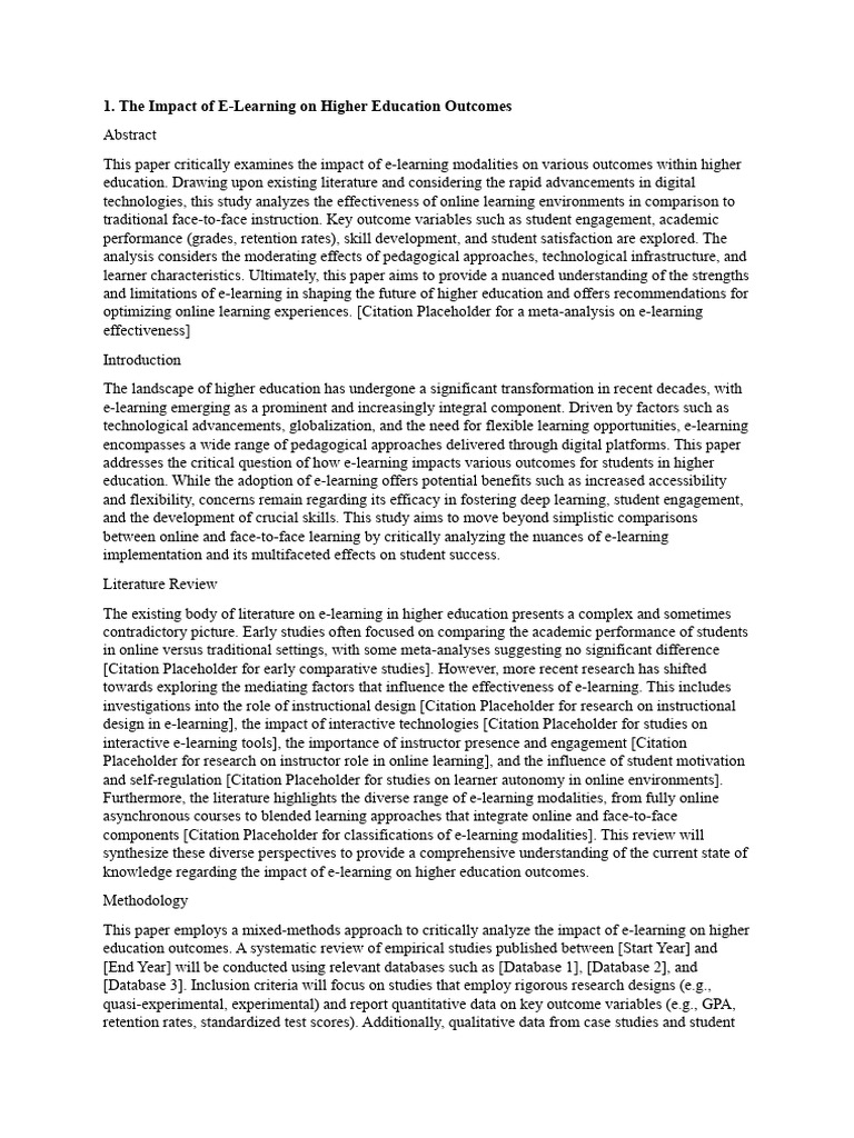 The Impact of E-Learning On Higher Education Outcomes | PDF ...