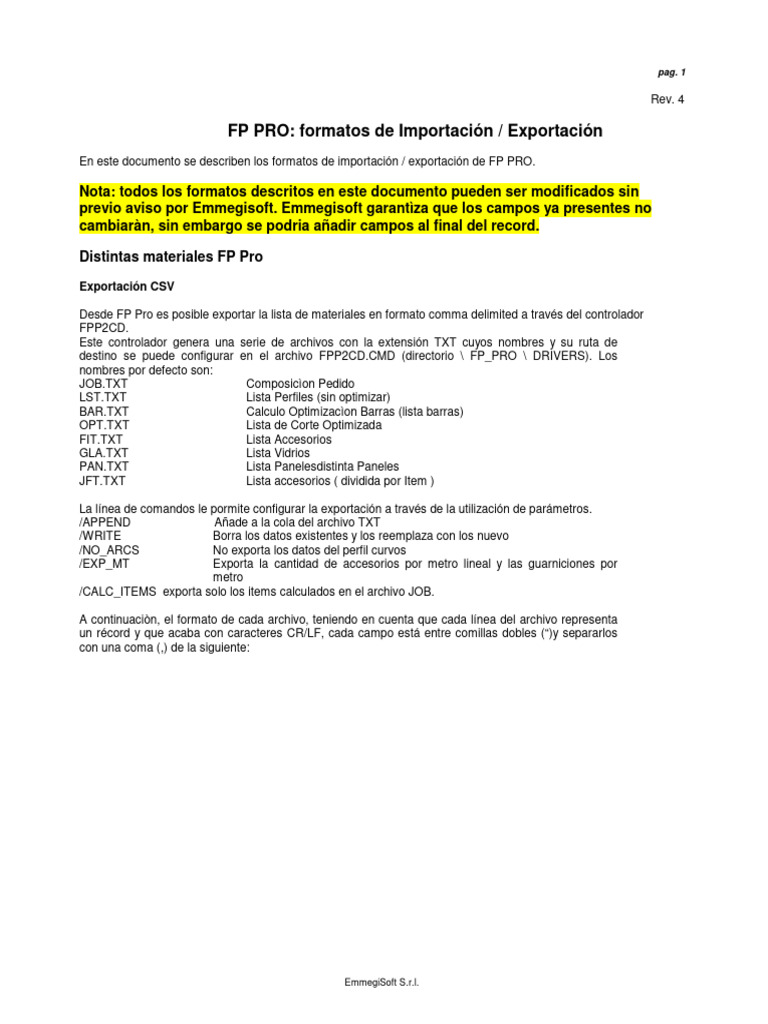 Formatos de Importación/Exportación FP PRO | PDF | Datos de computadora ...