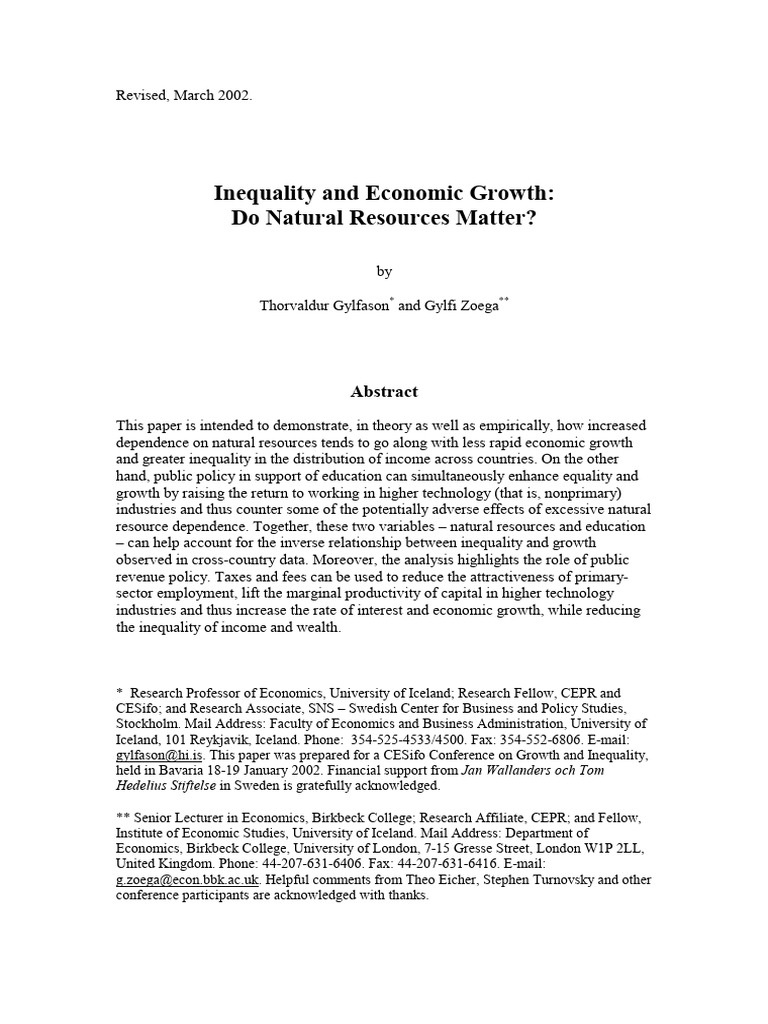Inequality and Economic Growth Do Natural Resources Matter | PDF ...