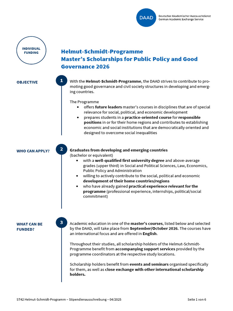 Daad Helmut-Schmidt-Programme Current Announcement | PDF | Master's ...