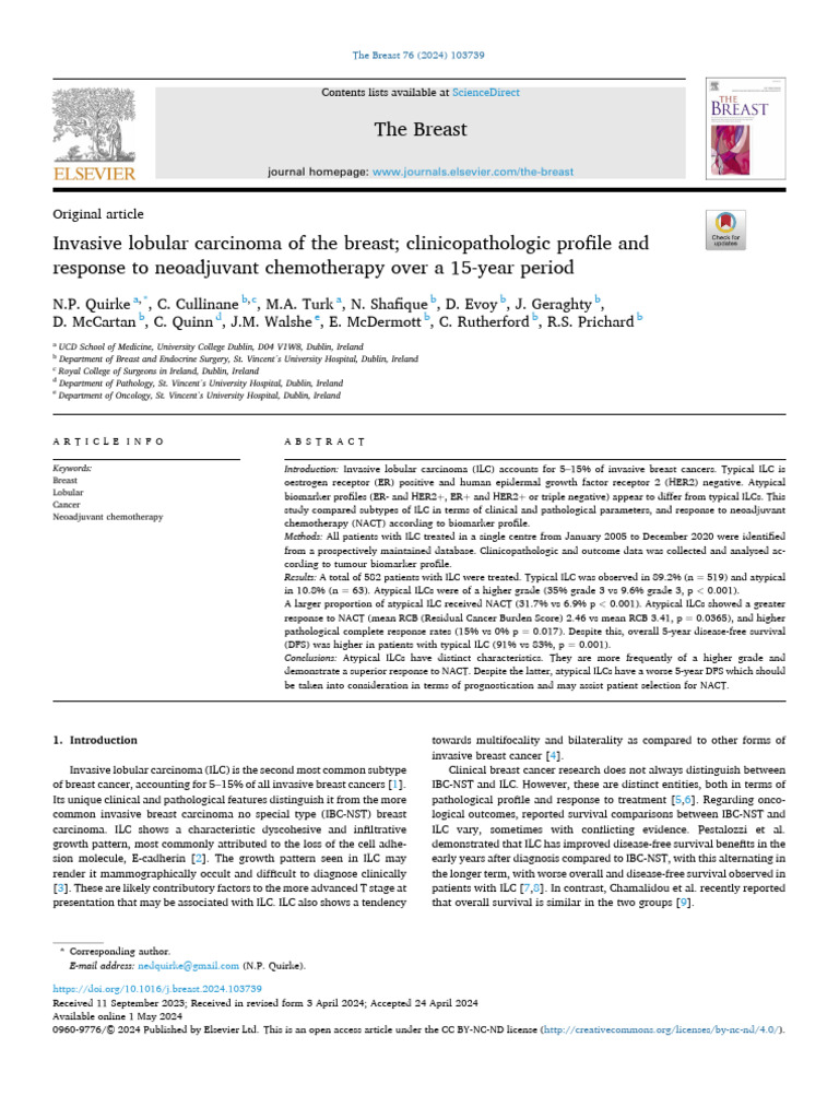 Invasive Lobular Carcinoma of The Breast Clinicopathologic Profile ...