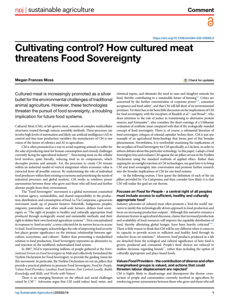 Cultivating Control - How Cultured Meat Threatens Food Sovereignty ...