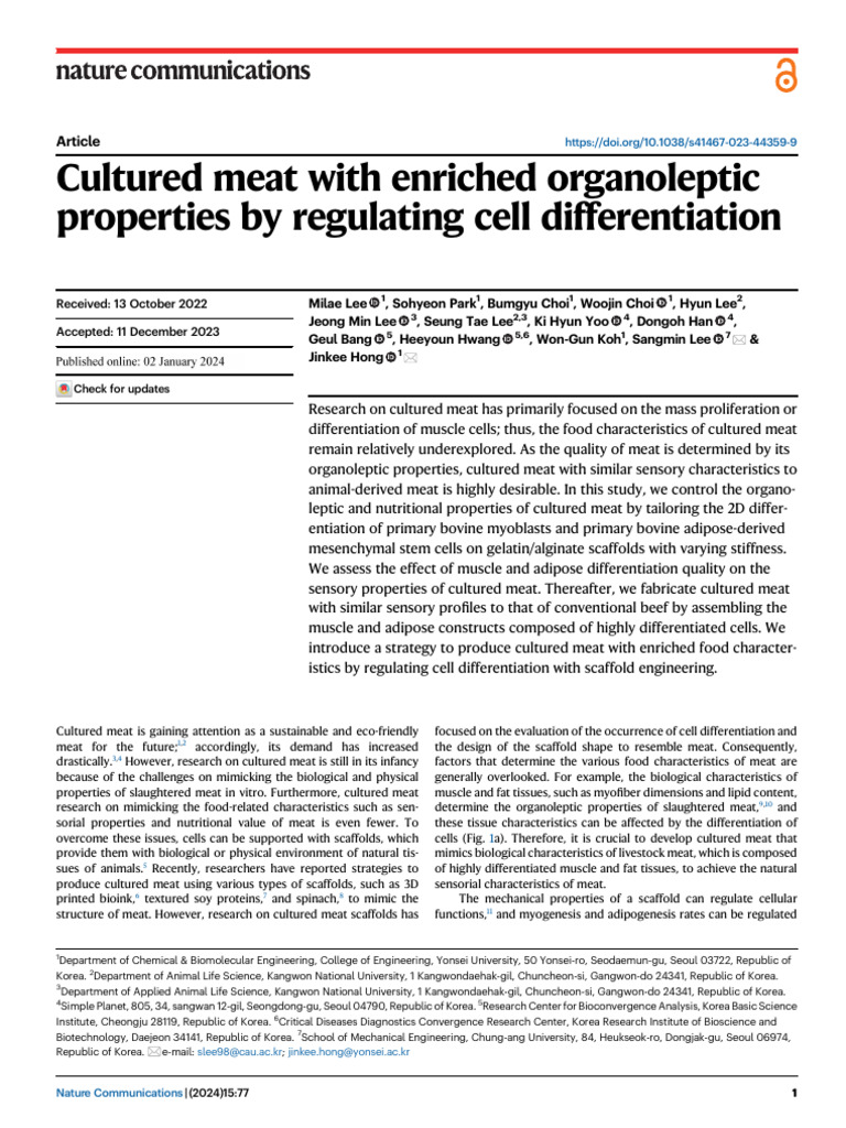 Cultured Meat with Enhanced Sensory Traits | PDF | Tissue Engineering ...