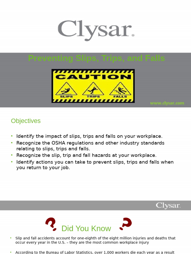 Preventing Slips Trips And Falls Training Pdf Housekeeping Safety