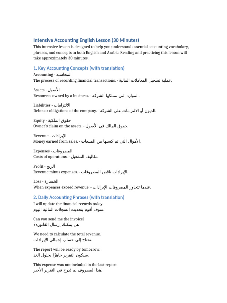 Intensive Accounting English Lesson | PDF