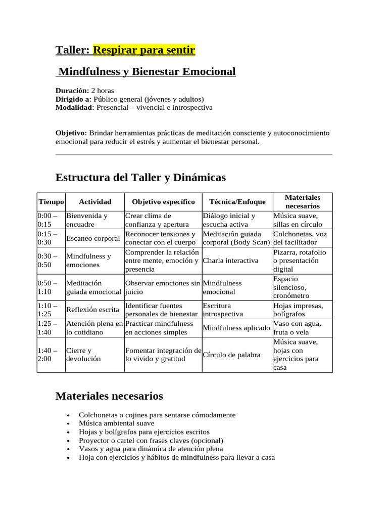Taller de Meditacion y Binestar Emociional | PDF | Las emociones ...
