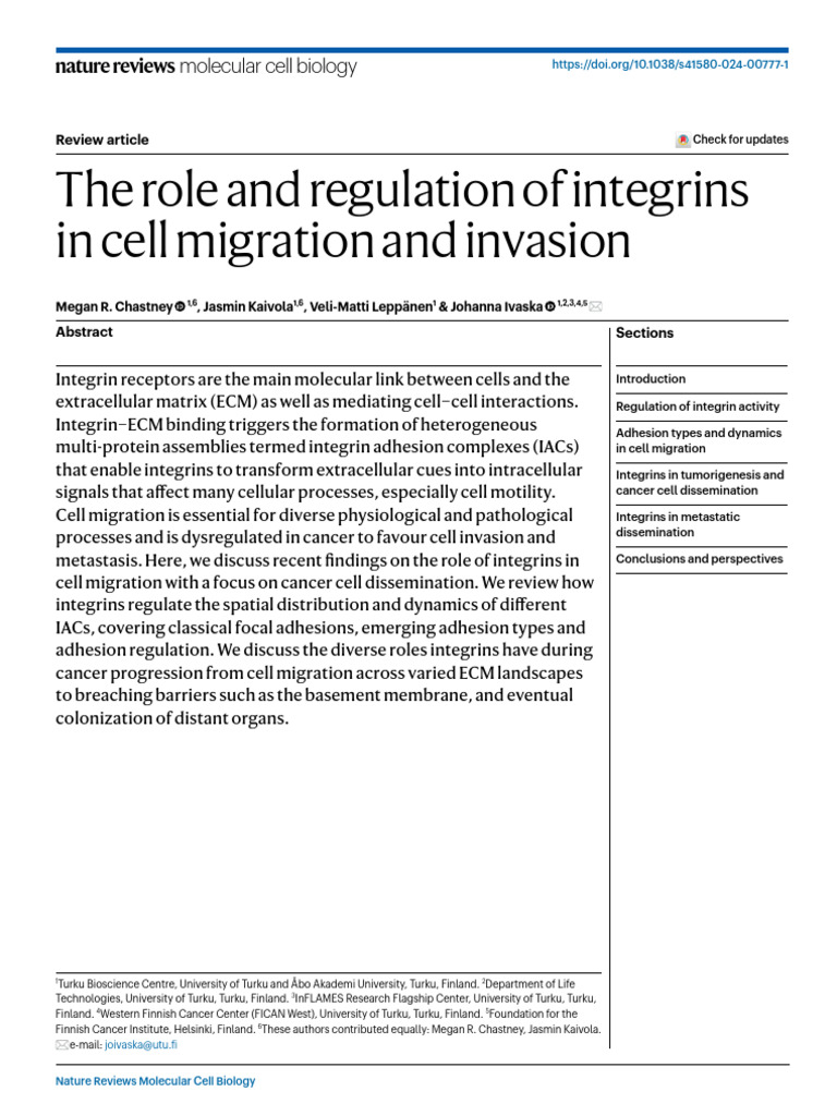 Integrins in Cell Migration and Cancer | PDF | Integrin | Cell Adhesion