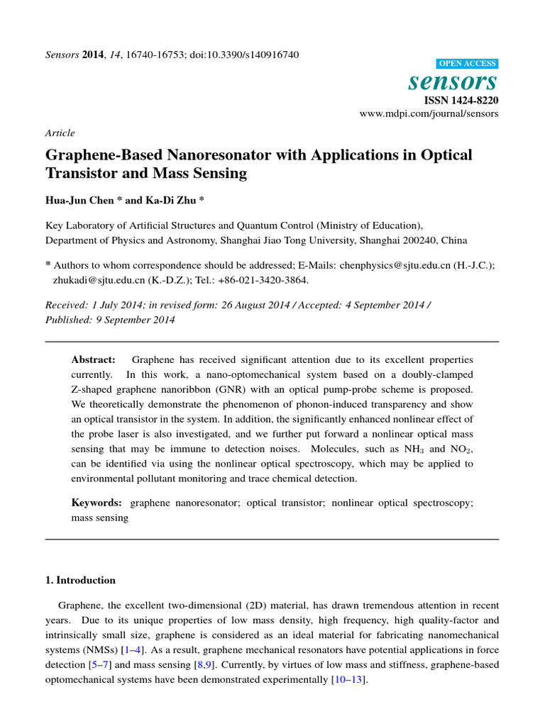 sensors-14-16740 | PDF | Graphene | Nonlinear Optics