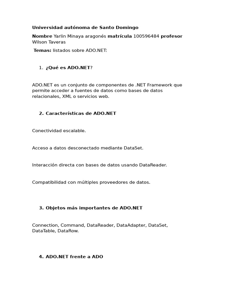 Guía Completa sobre ADO.NET en .NET | PDF | Active X Data Objects ...