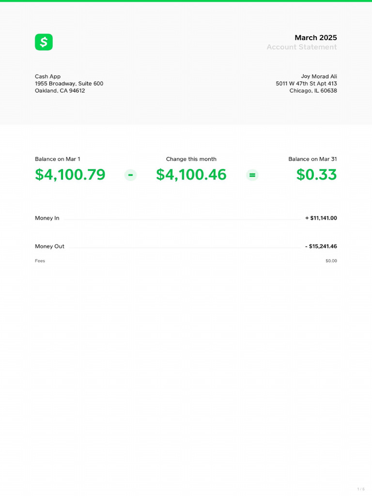 Cash-App March 2025 Account Statement | PDF