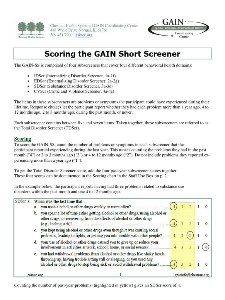 GAIN-SS Scoring and Interpretation Guide | PDF | Mental Disorder ...