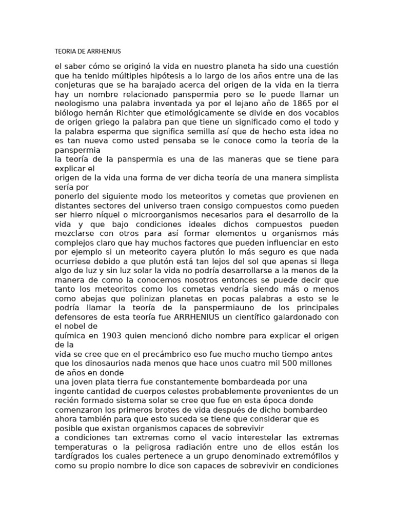 Teoría de Arrhenius y Panspermia | PDF | Gene | Ciencias fisicas
