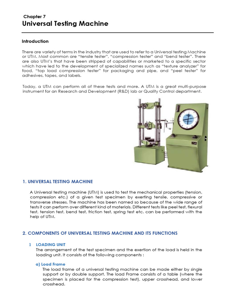 Universal Testing Machine Overview | PDF | Strength Of Materials ...