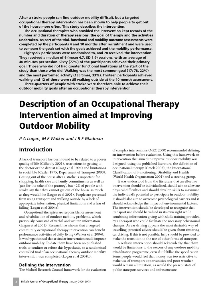 Occupational Therapy for Outdoor Mobility | PDF | Occupational Therapy ...