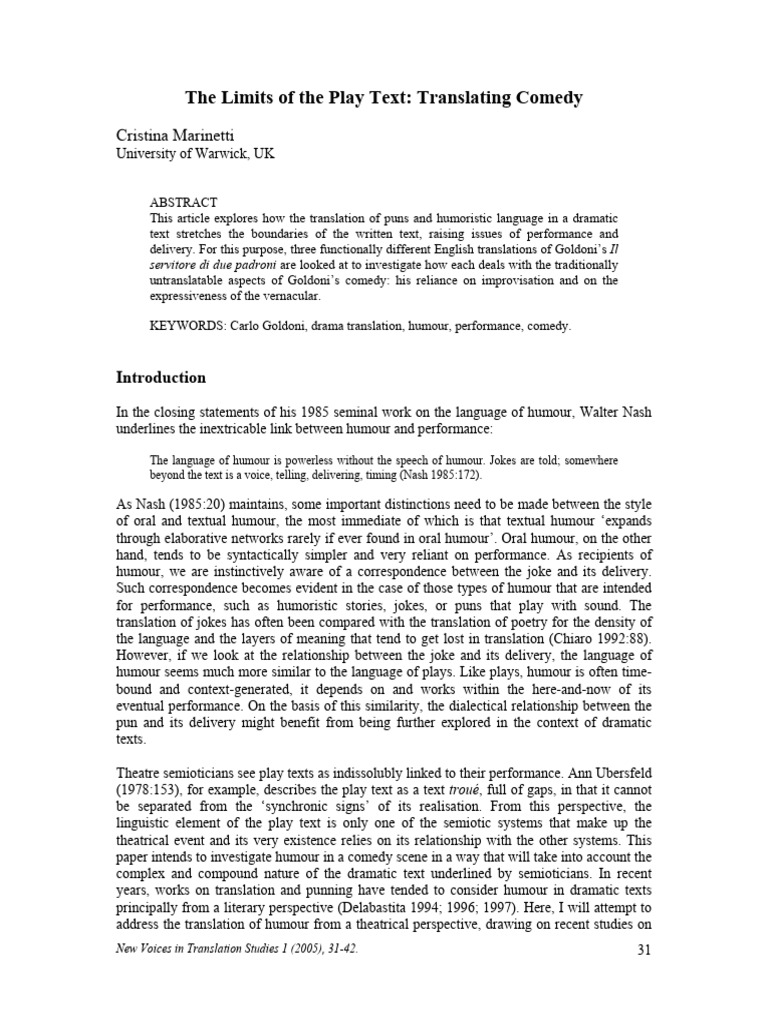 Translating Comedy: Humor in Drama | PDF | Translations | Commedia Dell ...